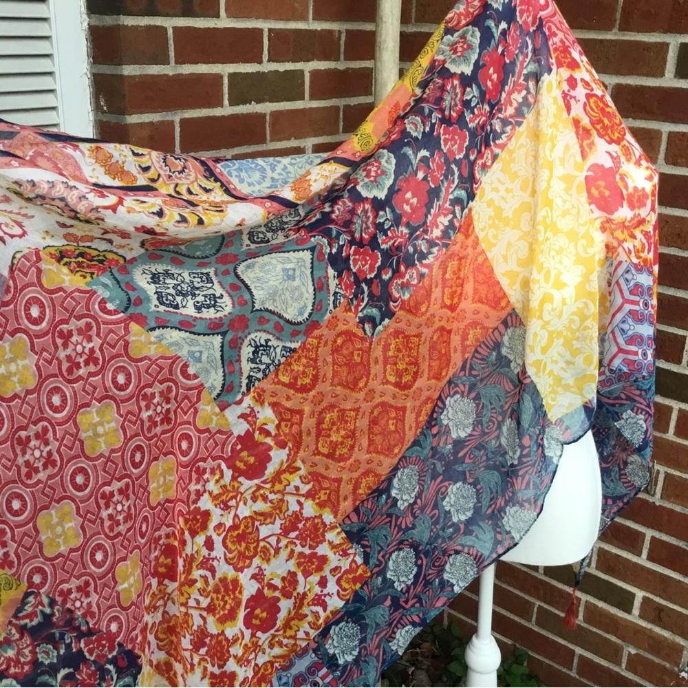 Patchwork Swim Coverup Sarong Lightweight Summer Scarf Wrap - Picture 2 of 5